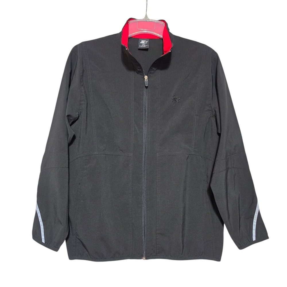 Starter Mens Full Zip Track Jacket Black‎ Red Mock Neck Athletic Windbreaker S